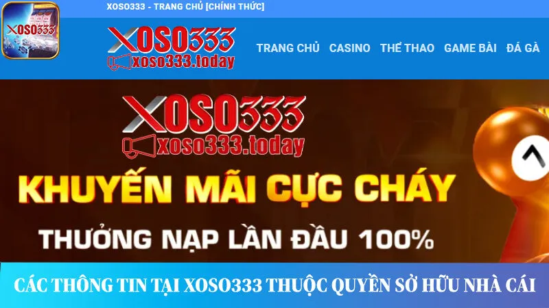 Thông tin trên giao diện nhà cái, thuộc quyền sở hữu của Xoso333.