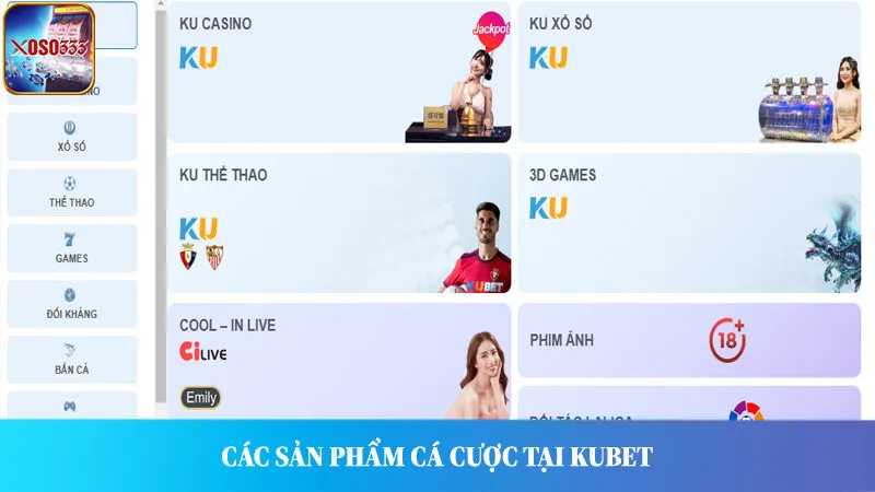 Các sản phẩm cá cược tại Kubet